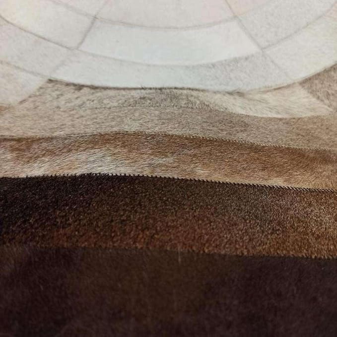 Round Faux Cowhide Leather Rug 9×9 ft – Brown & Beige Rustic Western Farmhouse - Image 4