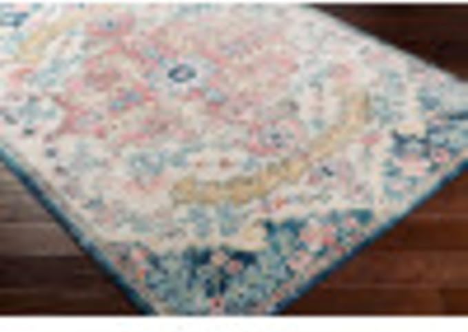 Livabliss Area Rugs - 7ft Round Odelia Vintage Boho Aqua Burgandy Blue Round - Image 5