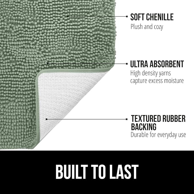 GORILLA GRIP Bath Rug Mat 60x24, Soft Absorbent Chenille, Quick Dry Microfiber - Image 2