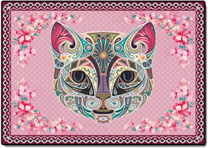Cartoon Animal Pattern Area Rug Cute Cat Luxury Floral Decor by LIKETN