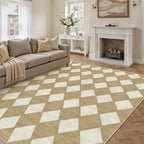 8x10 Checkered Area Rugs for Living Room Brown Machine Washable Large Rug - Image 3