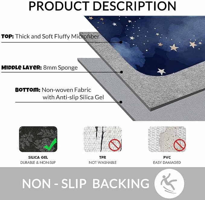 Stars and Clouds Bath Rugs for Bathroom Durable Flannel Bath Rug Clearance Mats - Image 6