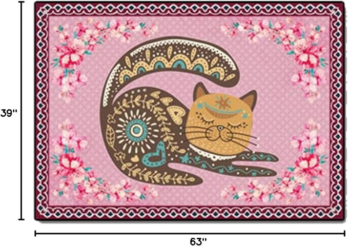Cartoon Animal Pattern Area Rug Cute Cat Luxury Floral Decor - Image 3