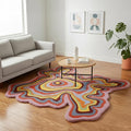 Irregular Shaped Handmade Wool Rug | Modern Colourful Stripe Premium Area Rug by RestorationandRenovation
