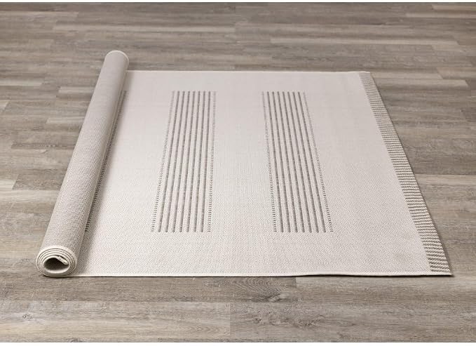 6x9 Rug with Modern Striped Pattern, Stylish Neutral Area Rug in Beige and Cream - Image 8
