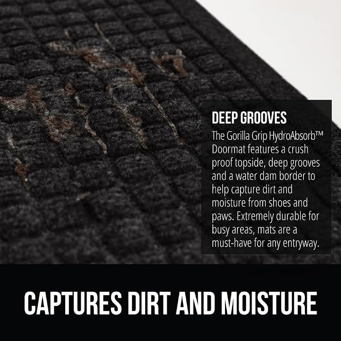 GORILLA GRIP Front Door Mat, 35x23 Black, Indoor Outdoor Ultra Absorbent - Image 4