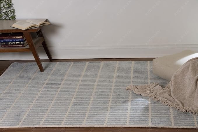 Capitola Hand-Tufted Wool Rug 2.5x12 Ft Blue Coastal, Rustic Area Carpet - Image 2