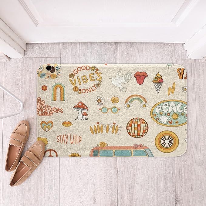 Kids 70s Party Decorations Bath Mat Cute Bus Car Non Slip Bath Rugs - Image 4