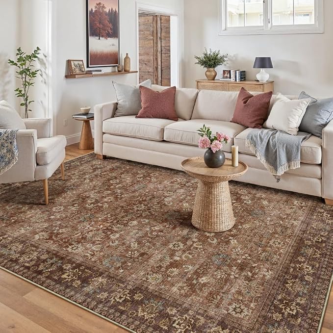 HUGEAR 5x7 Machine Washable Rugs Brick Red Hallway Area Rug Indoor Accent Rug by HUGEAR