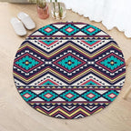 Native Tribal Geometry Round Rug Vintage Blue White Living Room Bedroom Area - Image 2