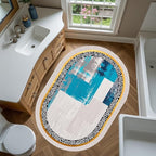 Vintage Luxury Grey Blue Gold Abstract Geometric Texture Oval Area Rug 6x9 - Image 3