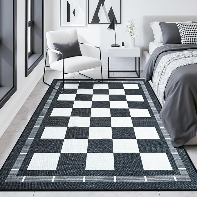 Vasofe Plaid 3x5 Outdoor Patio Rug, Checkered Jute Entryway Rugs, Washable - Image 4
