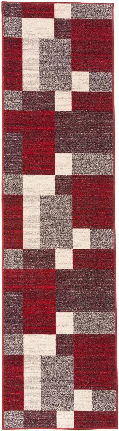 Rugshop Red Modern Geometric Boxes Non-Slip Area Rug Non-Shedding - Image 3