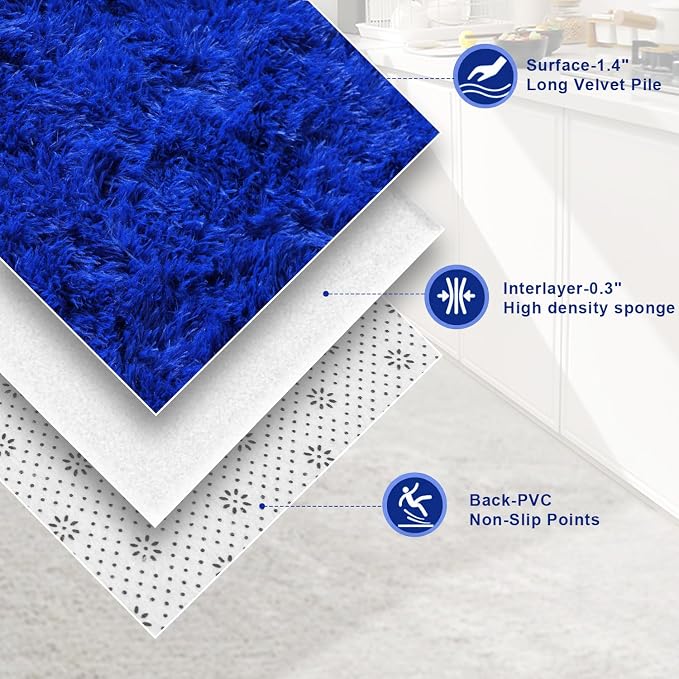Blue Fluffy Area Rugs for Bedroom, Soft Shaggy Carpets for Living Room - Image 5