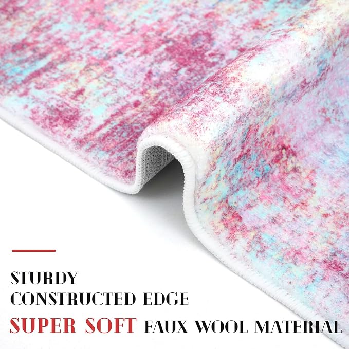 Modern Abstract 2x3 Girls Room Rug, Machine Washable Blush Pink Sky Blue Small - Image 6