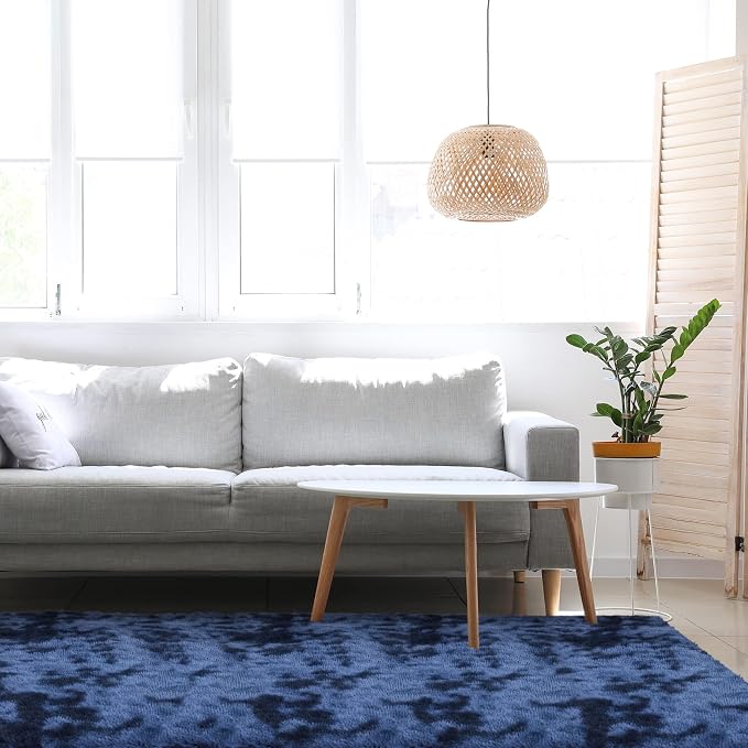 duduta 6x9 ft Navy Blue Rectangle Fluffy Rug, Tie-Dyed Shag Fuzzy Plush - Image 9