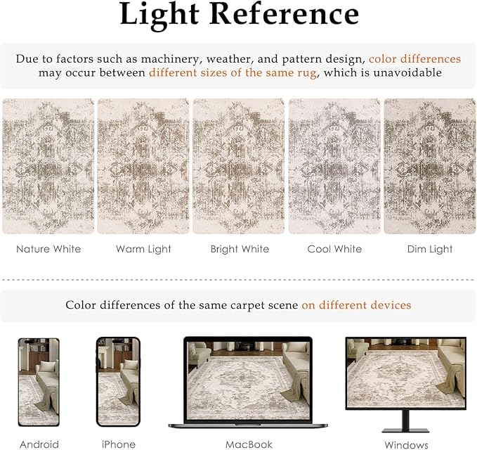 Runner Rug 3x8 Beige Hallway Washable Carpet Non Slip Vintage Medallion Carpet - Image 2