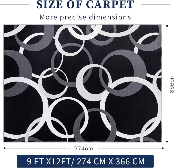 YIHOUSE 9x12 Ft Area Rugs, Concentric Circle Carpet Washable Rug, Great Rooms - Image 2