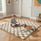 Checkered Rug for Bedroom, 3x5 Beige and White Area Rugs, Classic Checkered - Image 4