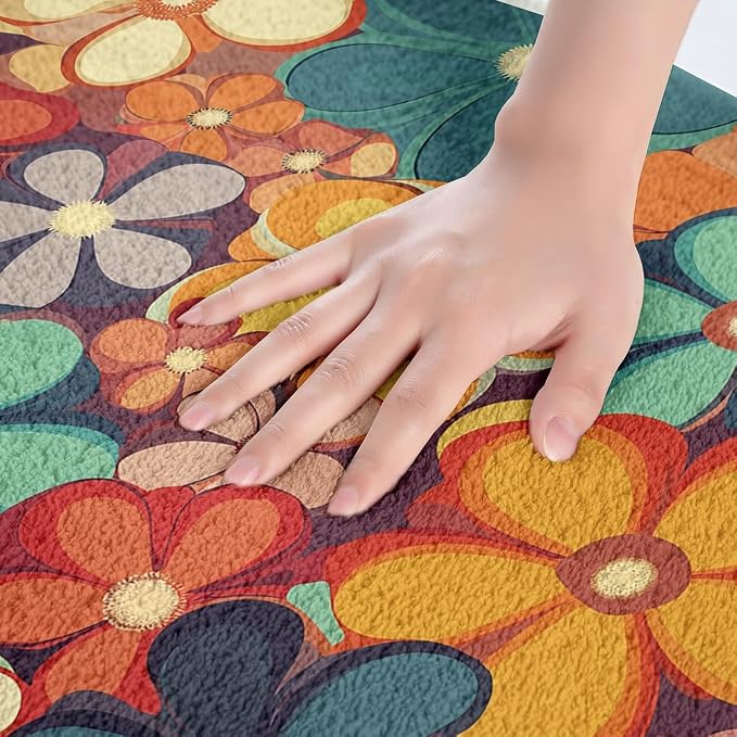Erosebridal Groovy Flower Bathroom Rugs 70s Party Bath Mat Rainbow Floral Non - Image 5