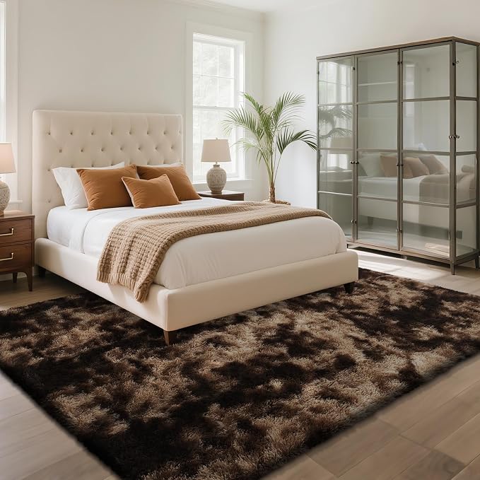 Fluffy Rug Shaggy Area Rug, Mottling Brown 5x8 Area Rugs - Image 2