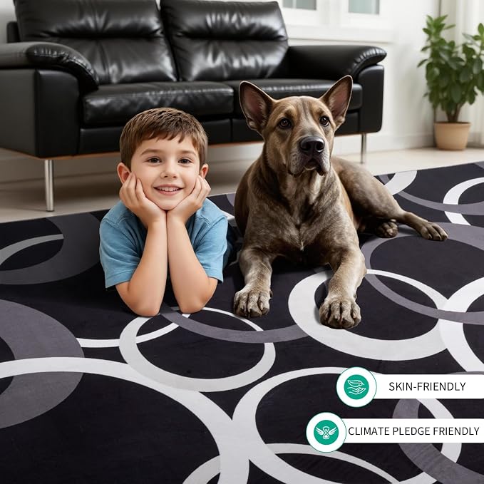 YIHOUSE 9x12 Ft Area Rugs, Concentric Circle Carpet Washable Rug, Great Rooms - Image 3