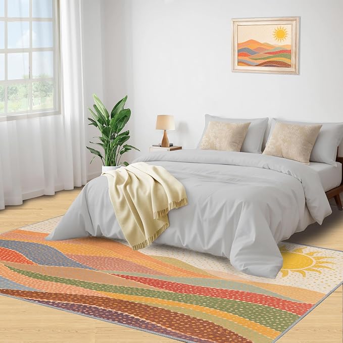Boho Sun Runner Rugs 2x4ft, Mosaic Sunburst Small Entryway Mats, Dotted - Image 5
