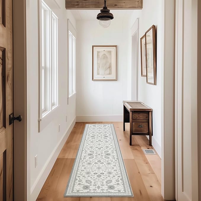 EVERGRACE Hallyway Area Runner Rugs 2x8, Boho Floral Faux Wool Indoor Outdoor by EverGrace