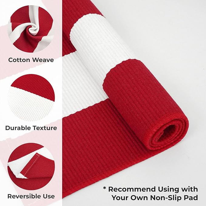 KOZYFLY Red White Striped Outdoor Rug 3x5 Ft Woven Christmas Area Rug Washable - Image 5