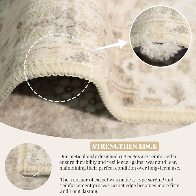 MUJOO Beige Rug 6'x9', Washable Area Rugs - Image 6