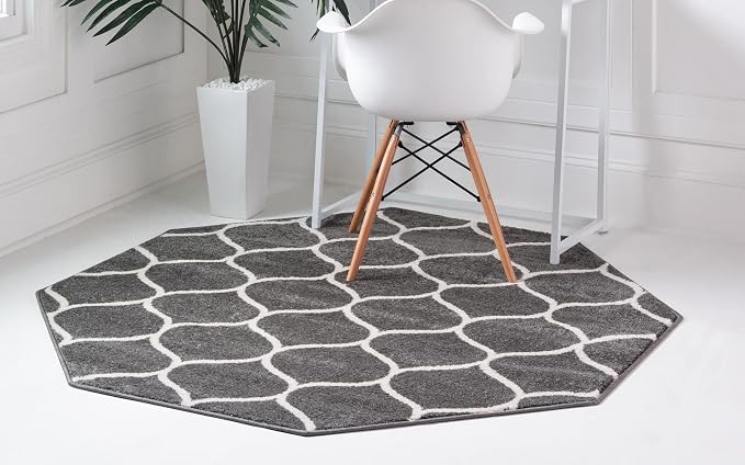 Rugs.com Lattice Frieze Collection Rug – 5' Octagon Dark Gray Medium Rug Perfect - Image 2
