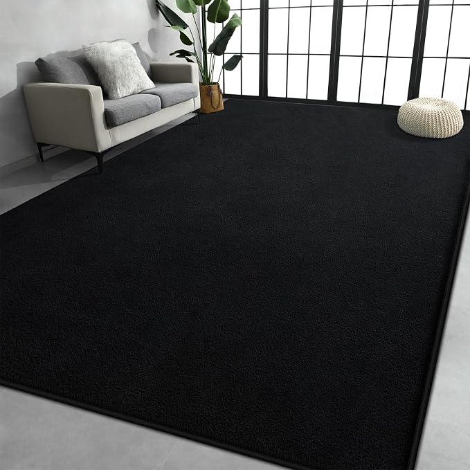 Large Area Rugs for Living Room Bedroom, 7x10 Feet Black Rug, Minimalist Modern by Chewoo