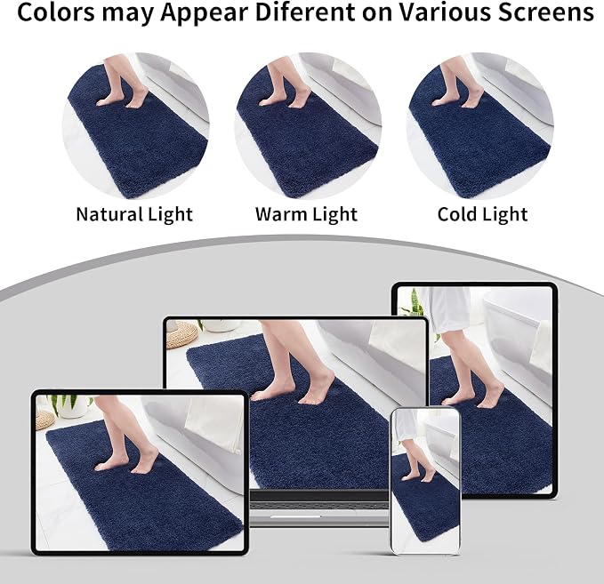 Navy Bathroom Rug 20x32 Non Slip Fluffy Bath Mat - Image 7