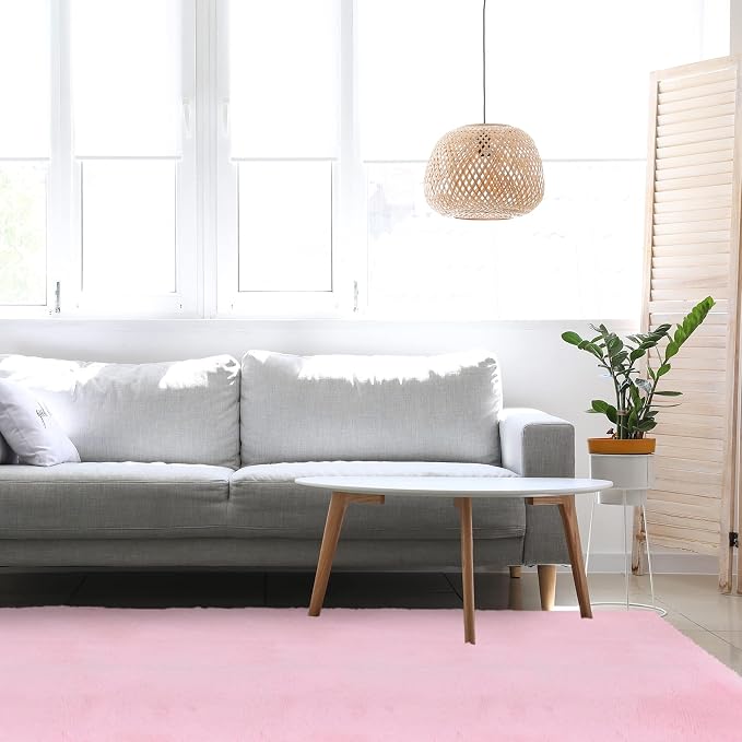 duduta 6x9 ft Pink Rectangle Fluffy Rug, Shag Fuzzy Plush Rectangle Carpet - Image 8