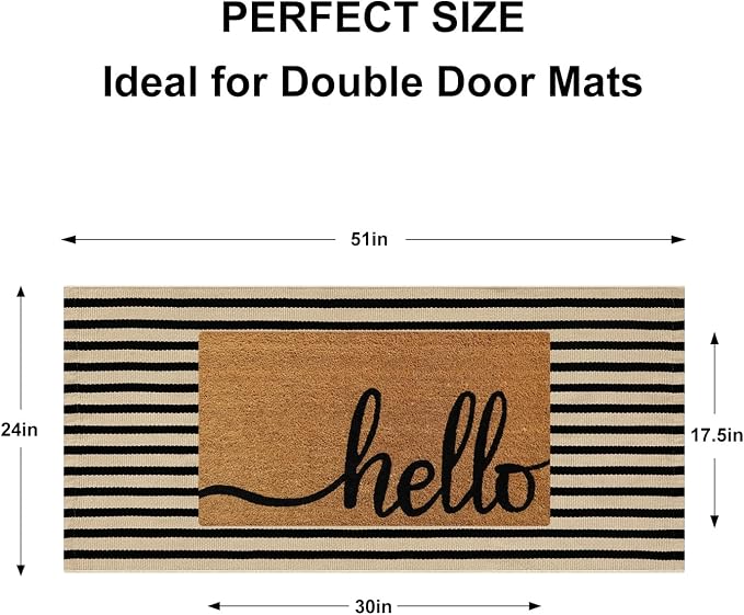 Outdoor Rug Front Door Mat 2'x4.3', Cotton Indoor Doormat Washable Black and - Image 2