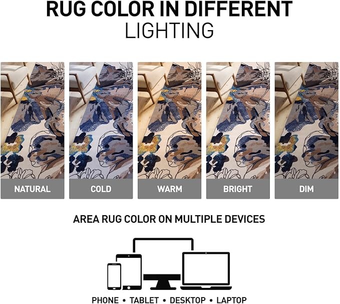 Rugshop Cream Bright Flowers Non Slip Non-Shedding Area Rug - Image 5