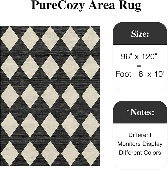 8x10 Checkered Area Rugs for Living Room Black Machine Washable Large Rug - Image 2