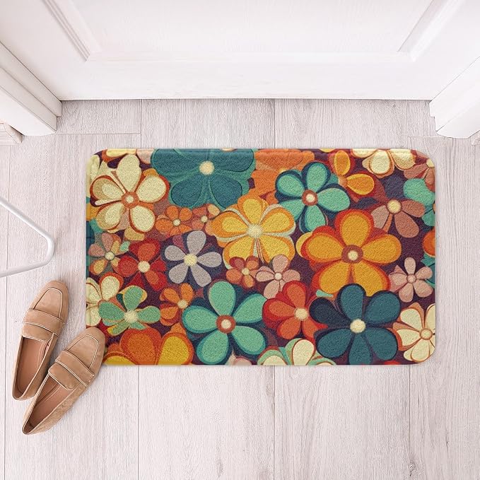 Erosebridal Groovy Flower Bathroom Rugs 70s Party Bath Mat Rainbow Floral Non - Image 4
