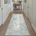 2x5 Washable Runner Rug Blue Cream Abstract Hallway Kitchen Throw Rug Neutral - Image 4