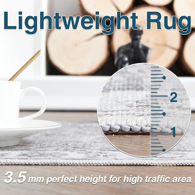 jinchan Fiora Hallway Runner Rug 3x7 Machine Washable Runner Rug Grey Vintage - Image 5