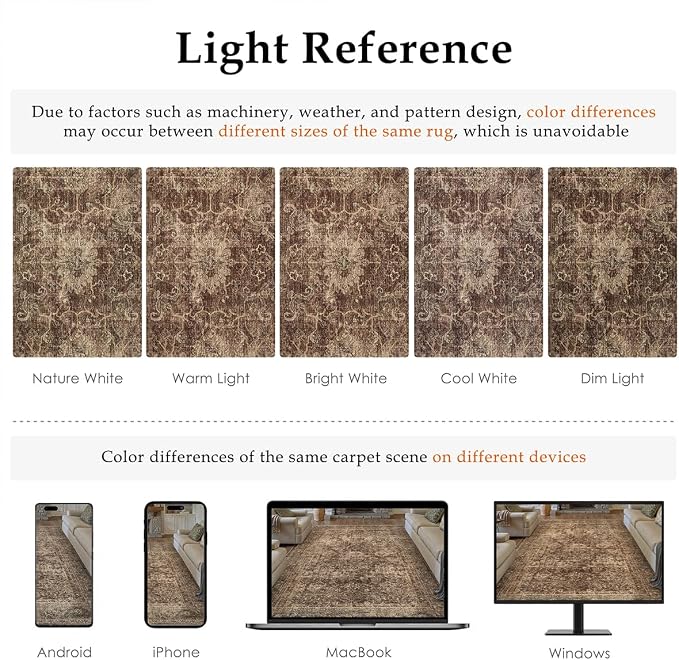 8x10 Washable Area Rug for Living Room Bedroom Rust Vintage Distressed Rustic - Image 8