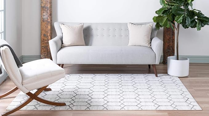 Rugs.com Lattice Trellis Collection Rug – 10' x 14' White Low-Pile Rug Perfect - Image 4