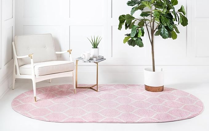 Rugs.com Lattice Frieze Collection Rug – 8' x 10' Oval Light Pink Medium Rug - Image 3