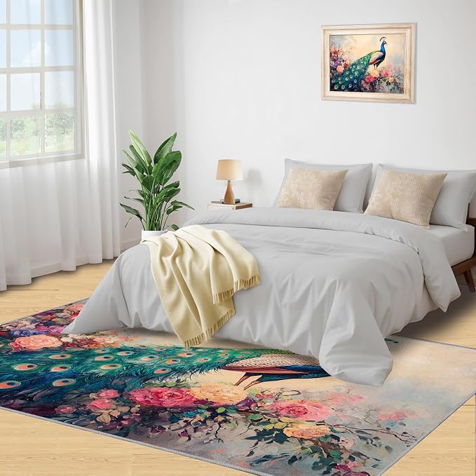Peacock Peony Rug 8x10-8x10 Rug, Classic Peacock Peony Area Rugs - Image 4