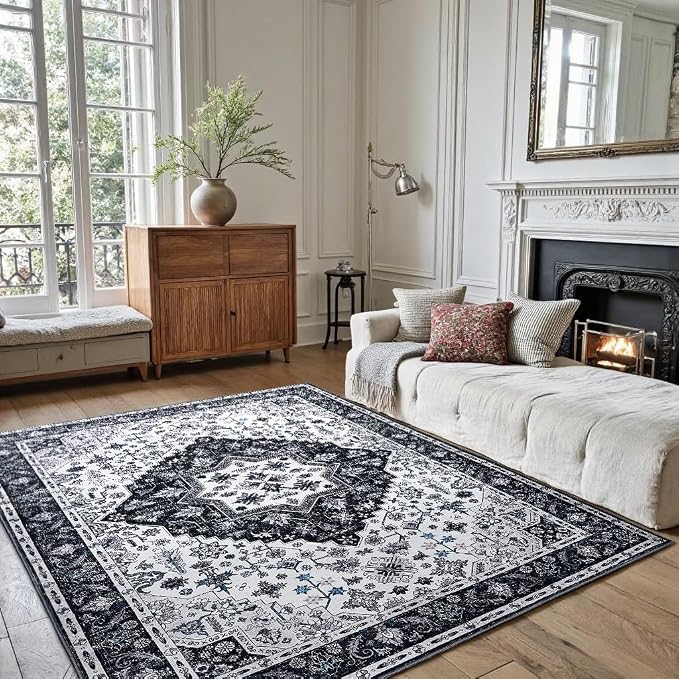Area Rug 5x7, Boho Vintage Oriental Washable Rugs, Collapsible Area Rug by chunsemeiju
