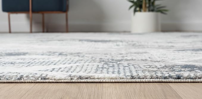 Adel Modern Area Rug for Living Room, 6x9 Rustic Distressed Abstract Blue Rug - Image 9