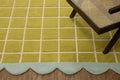 Checkered Wool Area Rug with Scalloped Border, Chartreuse Green & Cream Grid by RUGBARN