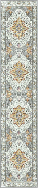 Area Rugs 2'6''x14' Washable Non-Slip, Floral Vintage Distress Print Pattern by RELEANY