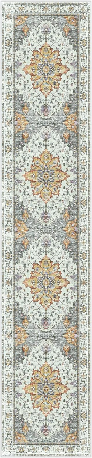 Area Rugs 2'6''x14' Washable Non-Slip, Floral Vintage Distress Print Pattern by RELEANY