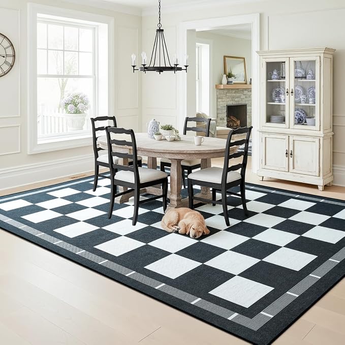 Vasofe Checkered Jute 6x9 Area Rugs, Washable Outdoor Patio Rug - Image 5